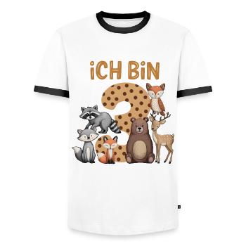3rd Birthday 3 Years Forest Animals Forest Animals - Men's Ringer Shirt - white/black - Front - AI Model Female 172 light (172cm) & AI Model Male 178 dark (178cm)