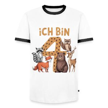 4th Birthday 4 Years Forest Animals Forest Animals - Men's Ringer Shirt - white/black - Front - AI Model Female 172 light (172cm) & AI Model Male 178 dark (178cm)