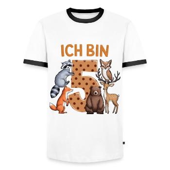 5th Birthday 5 Years Forest Animals Forest Animals - Men's Ringer Shirt - white/black - Front - AI Model Female 172 light (172cm) & AI Model Male 178 dark (178cm)