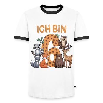 6th Birthday 6 Years Forest Animals Forest Animals - Men's Ringer Shirt - white/black - Front - AI Model Female 172 light (172cm) & AI Model Male 178 dark (178cm)
