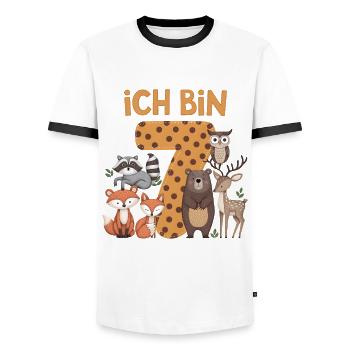 7th Birthday 7 Years Forest Animals Forest Animals - Men's Ringer Shirt - white/black - Front - AI Model Female 172 light (172cm) & AI Model Male 178 dark (178cm)