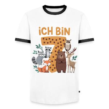 7th Birthday 7 Years Forest Animals Forest Animals - Men's Ringer Shirt - white/black - Front - AI Model Female 172 light (172cm) & AI Model Male 178 dark (178cm)