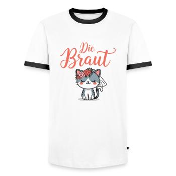 Bride Bride To Be Cat Kitten Engagement Bachelor Party - Men's Ringer Shirt - white/black - Front - AI Model Female 172 light (172cm) & AI Model Male 178 dark (178cm)