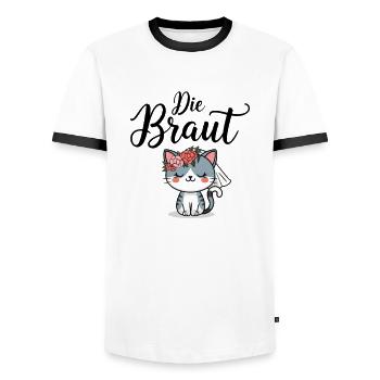 Bride Bride To Be Cat Kitten Engagement Bachelor Party - Men's Ringer Shirt - white/black - Front - AI Model Female 172 light (172cm) & AI Model Male 178 dark (178cm)
