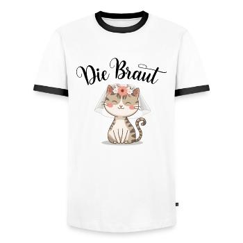 Bride Bride To Be Cat Kitten Engagement Bachelor Party - Men's Ringer Shirt - white/black - Front - AI Model Female 172 light (172cm) & AI Model Male 178 dark (178cm)