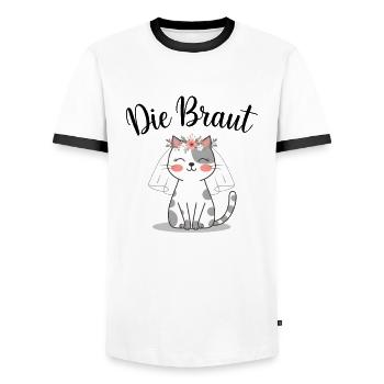 Bride Bride To Be Cat Kitten Engagement Bachelor Party - Men's Ringer Shirt - white/black - Front - AI Model Female 172 light (172cm) & AI Model Male 178 dark (178cm)