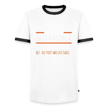 Schrauber Werkstatt Garage Auto - Männer Kontrast-T-Shirt - Weiß/Schwarz - Vorne - AI Model Female 172 light (172cm) & AI Model Male 178 dark (178cm)