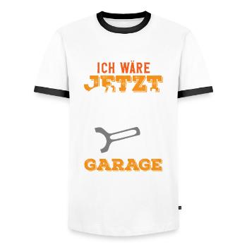Je préfère être dans mon garage en ce moment - T-shirt contrasté Homme - blanc/noir - Devant - AI Model Female 172 light (172cm) & AI Model Male 178 dark (178cm)