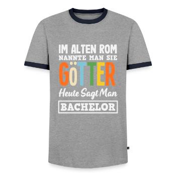 In ancient Rome, they were called gods Bachelor - Men's Ringer Shirt - grey/navy  - Front - AI Model Female 172 light (172cm) & AI Model Male 178 light (178cm)