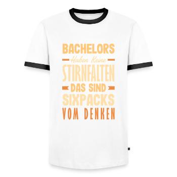 Bachelors have no forehead wrinkles These are - Men's Ringer Shirt - white/black - Front - AI Model Female 172 light (172cm) & AI Model Male 178 dark (178cm)