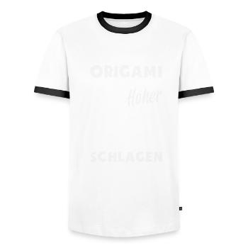 Origami makes my heart beat faster - Men's Ringer Shirt - white/black - Front - AI Model Female 172 light (172cm) & AI Model Male 178 dark (178cm)