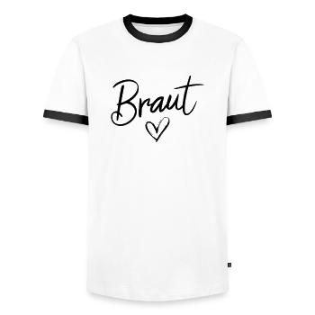 Bridal Heart Bachelor Party Wedding Bachelor Party - Men's Ringer Shirt - white/black - Front - AI Model Female 172 light (172cm) & AI Model Male 178 dark (178cm)
