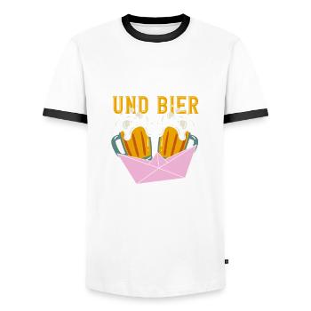 Origami and beer That's why I'm abstract here - Men's Ringer Shirt - white/black - Front - AI Model Female 172 light (172cm) & AI Model Male 178 dark (178cm)