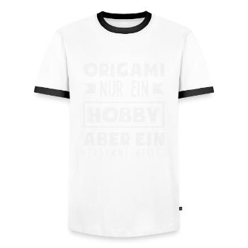 Origami just a hobby but a damn one - Men's Ringer Shirt - white/black - Front - AI Model Female 172 light (172cm) & AI Model Male 178 dark (178cm)
