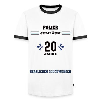 Polier 20 Jahre Jubiläum zwanzig jähriges Jubi - Männer Kontrast-T-Shirt - Weiß/Schwarz - Vorne - AI Model Female 172 light (172cm) & AI Model Male 178 dark (178cm)
