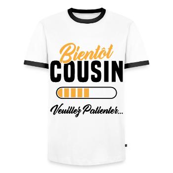 bientôt cousin veuillez patienter - T-shirt contrasté Homme - blanc/noir - Devant - AI Model Female 172 light (172cm) & AI Model Male 178 dark (178cm)