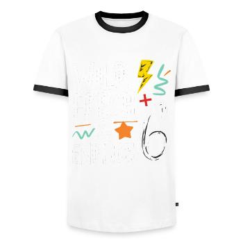 Wild, Frech & Endlich 6 Jahre 6. Geburtstag - Männer Kontrast-T-Shirt - Weiß/Schwarz - Vorne - AI Model Female 172 light (172cm) & AI Model Male 178 dark (178cm)