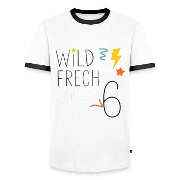 Wild, Frech & Endlich 6 Jahre 6. Geburtstag - Männer Kontrast-T-Shirt - Weiß/Schwarz - Vorne - AI Model Female 172 light (172cm) & AI Model Male 178 dark (178cm)