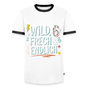Wild, Frech & Endlich 6 Jahre 6. Geburtstag - Männer Kontrast-T-Shirt - Weiß/Schwarz - Vorne - AI Model Female 172 light (172cm) & AI Model Male 178 dark (178cm)