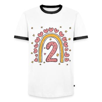 Coeur mignon 2e anniversaire et design arc-en-ciel - T-shirt contrasté Homme - blanc/noir - Devant - AI Model Female 172 light (172cm) & AI Model Male 178 dark (178cm)