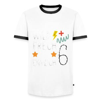 Wild, Frech & Endlich 6 Jahre 6. Geburtstag - Männer Kontrast-T-Shirt - Weiß/Schwarz - Vorne - AI Model Female 172 light (172cm) & AI Model Male 178 dark (178cm)