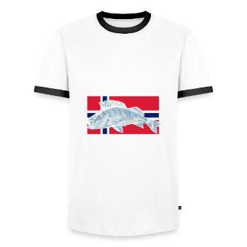 Norvège Pêche Dire Drôle Design - T-shirt contrasté Homme - blanc/noir - Devant - AI Model Female 172 light (172cm) & AI Model Male 178 dark (178cm)