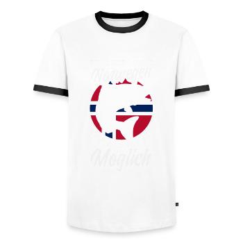 Norwegen Angeln Spruch Lustiges Design - Männer Kontrast-T-Shirt - Weiß/Schwarz - Vorne - AI Model Female 172 light (172cm) & AI Model Male 178 dark (178cm)