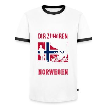 Norwegen Angeln Spruch Lustiges Design - Männer Kontrast-T-Shirt - Weiß/Schwarz - Vorne - AI Model Female 172 light (172cm) & AI Model Male 178 dark (178cm)