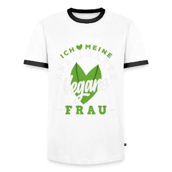Attention Je suis végétalien Drôle Cadeau végétalien - T-shirt contrasté Homme - blanc/noir - Devant - AI Model Female 172 light (172cm) & AI Model Male 178 dark (178cm)