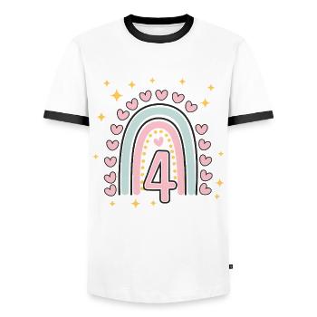 Süßes 4. Geburtstag Herz & Regenbogen Design - Männer Kontrast-T-Shirt - Weiß/Schwarz - Vorne - AI Model Female 172 light (172cm) & AI Model Male 178 dark (178cm)