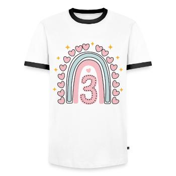 Cute 3rd Birthday Heart & Rainbow Design - Men's Ringer Shirt - white/black - Front - AI Model Female 172 light (172cm) & AI Model Male 178 dark (178cm)