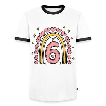 Süßes 6. Geburtstag Herz & Regenbogen Design - Männer Kontrast-T-Shirt - Weiß/Schwarz - Vorne - AI Model Female 172 light (172cm) & AI Model Male 178 dark (178cm)