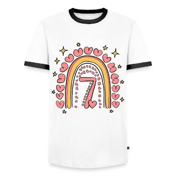 Coeur mignon de 7e anniversaire et design arc-en-ciel - T-shirt contrasté Homme - blanc/noir - Devant - AI Model Female 172 light (172cm) & AI Model Male 178 dark (178cm)