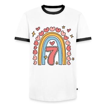 Coeur mignon de 7e anniversaire et design arc-en-ciel - T-shirt contrasté Homme - blanc/noir - Devant - AI Model Female 172 light (172cm) & AI Model Male 178 dark (178cm)