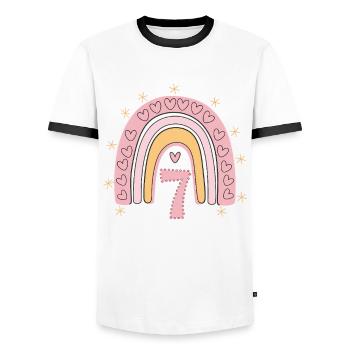 Coeur mignon de 7e anniversaire et design arc-en-ciel - T-shirt contrasté Homme - blanc/noir - Devant - AI Model Female 172 light (172cm) & AI Model Male 178 dark (178cm)