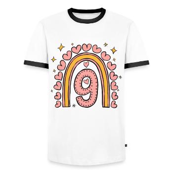 Cute 9th Birthday Heart & Rainbow Design - Men's Ringer Shirt - white/black - Front - AI Model Female 172 light (172cm) & AI Model Male 178 dark (178cm)