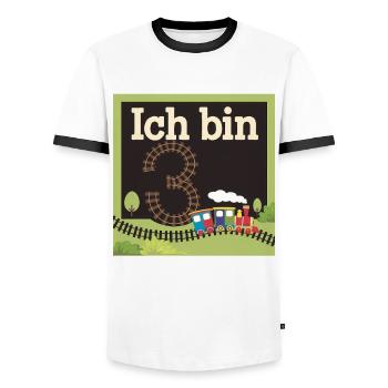 Ich bin 3 Zug Eisenbahn 3. Geburtstag - Männer Kontrast-T-Shirt - Weiß/Schwarz - Vorne - AI Model Female 172 light (172cm) & AI Model Male 178 dark (178cm)