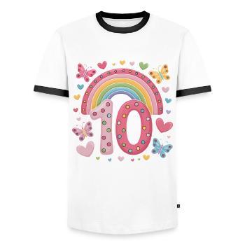 Rainbow Butterfly 10th Birthday Girl - Men's Ringer Shirt - white/black - Front - AI Model Female 172 light (172cm) & AI Model Male 178 dark (178cm)
