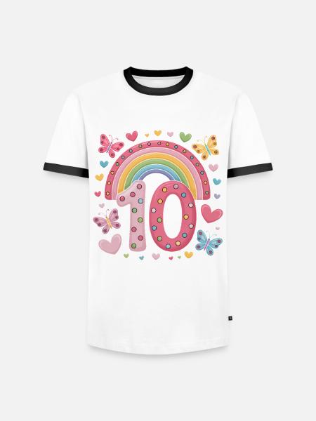 Rainbow Butterfly 10th Birthday Girl - Men's Ringer Shirt - white/black