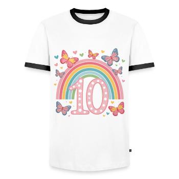 Papillon arc-en-ciel 10e anniversaire fille - T-shirt contrasté Homme - blanc/noir - Devant - AI Model Female 172 light (172cm) & AI Model Male 178 dark (178cm)