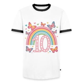Regenbogen Schmetterling 10. Geburtstag Mädchen - Männer Kontrast-T-Shirt - Weiß/Schwarz - Vorne - AI Model Female 172 light (172cm) & AI Model Male 178 dark (178cm)