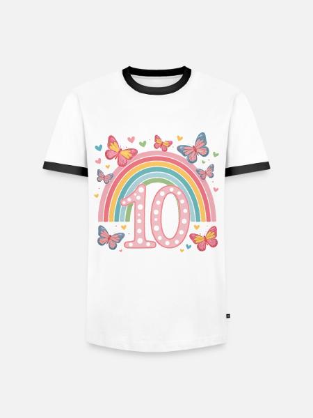 Papillon arc-en-ciel 10e anniversaire fille - T-shirt contrasté Homme - blanc/noir