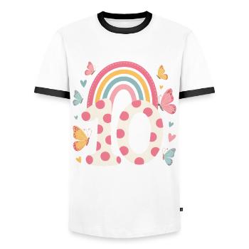 Regenbogen Schmetterling 10. Geburtstag Mädchen - Männer Kontrast-T-Shirt - Weiß/Schwarz - Vorne - AI Model Female 172 light (172cm) & AI Model Male 178 dark (178cm)
