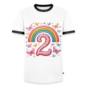 Rainbow Butterfly 2nd Birthday Girl - Men's Ringer Shirt - white/black - Front - AI Model Female 172 light (172cm) & AI Model Male 178 dark (178cm)