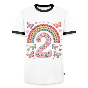 Rainbow Butterfly 2nd Birthday Girl - Men's Ringer Shirt - white/black - Front - AI Model Female 172 light (172cm) & AI Model Male 178 dark (178cm)