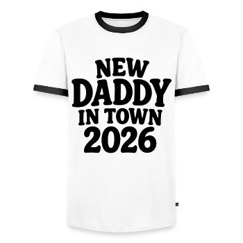 Nouveau papa en ville 2026 - T-shirt contrasté Homme - blanc/noir - Devant - AI Model Female 172 light (172cm) & AI Model Male 178 dark (178cm)