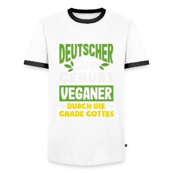 Attention Je suis végétalien Drôle Cadeau végétalien - T-shirt contrasté Homme - blanc/noir - Devant - AI Model Female 172 light (172cm) & AI Model Male 178 dark (178cm)