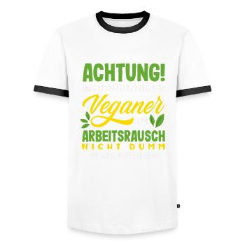 Attention Je suis végétalien Drôle Cadeau végétalien - T-shirt contrasté Homme - blanc/noir - Devant - AI Model Female 172 light (172cm) & AI Model Male 178 dark (178cm)