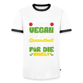 Attention Je suis végétalien Drôle Cadeau végétalien - T-shirt contrasté Homme - blanc/noir - Devant - AI Model Female 172 light (172cm) & AI Model Male 178 dark (178cm)
