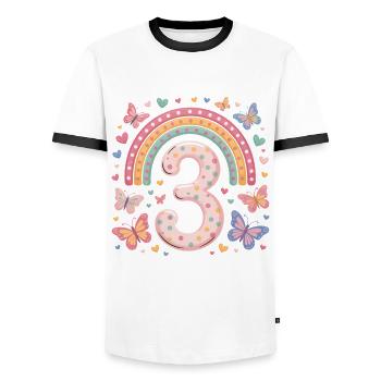 Rainbow Butterfly 3rd Birthday Girl - Men's Ringer Shirt - white/black - Front - AI Model Female 172 light (172cm) & AI Model Male 178 dark (178cm)